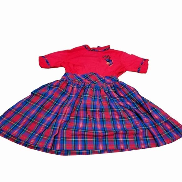 Vintage Christmas Dress Tartan Plaid Handmade Holiday Dress Girls SZ 14
